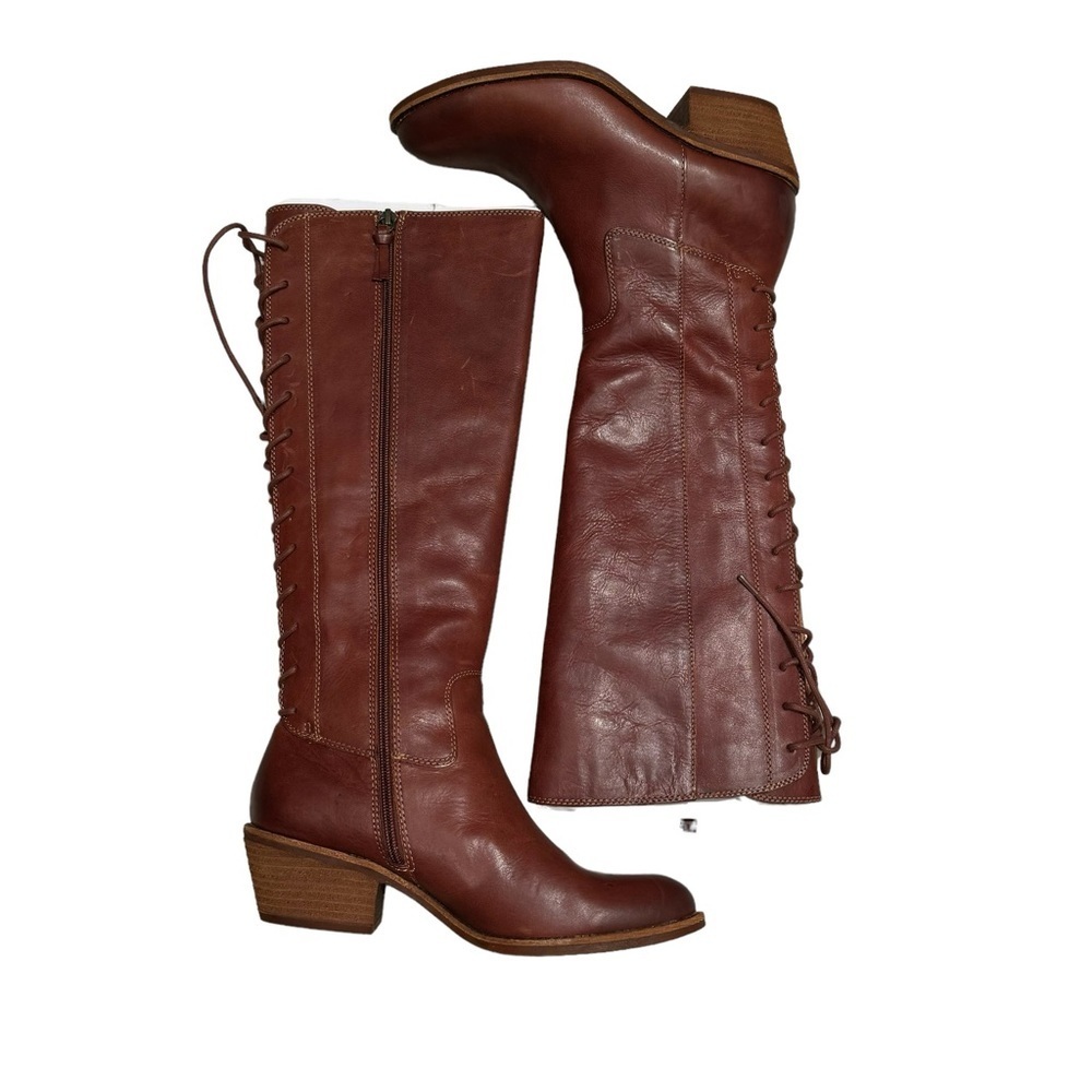Sofft Sharnell Brown Leather Lace Back Tall Boots Size 9.5 Brand new without box